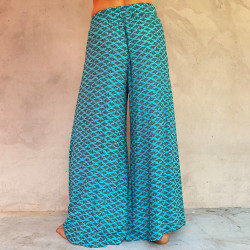 Palazzo Pants High Waist Rayon Cloud Print Sky Blue | Fabiana Boente