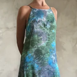 Seabed Tie Dye Flared Maxi Dress with Hand Embroidery