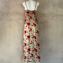 Long Dress Satin Viscose Ginkgo Leaf Print Embroidered Halter Neck