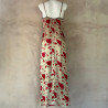Long Dress Satin Viscose Ginkgo Leaf Print Embroidered Halter Neck