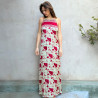 Long Dress Satin Viscose Ginkgo Leaf Print Embroidered Halter Neck