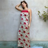 Long Dress Satin Viscose Ginkgo Leaf Print Embroidered Halter Neck