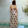 Long Dress Satin Viscose Ginkgo Leaf Print Embroidered Halter Neck
