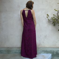 Long Dress Georgette Viscose Optical Geo Print Embroidered | Fabiana Boente
