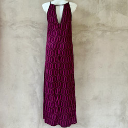 Long Dress Georgette Viscose Optical Geo Print Embroidered | Fabiana Boente