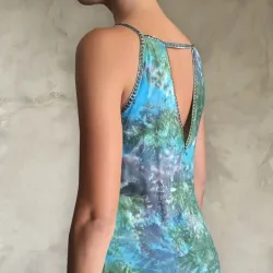 Seabed Tie Dye Flared Maxi Dress with Hand Embroidery