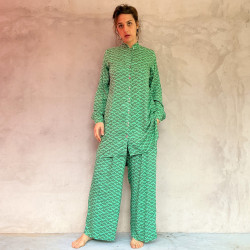 Women's Co-ord Set Chemise Pants Rayon Voîle Mint Print | Fabiana Boente Promo