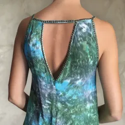Seabed Tie Dye Flared Maxi Dress with Hand Embroidery