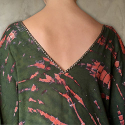 Tie Dye Batik Long Kaftan | Hand Embroidered | Fabiana Boente