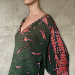 Tie Dye Batik Long Kaftan | Hand Embroidered | Fabiana Boente
