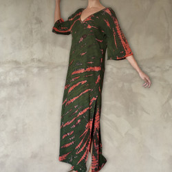 Tie Dye Batik Long Kaftan | Hand Embroidered | Fabiana Boente