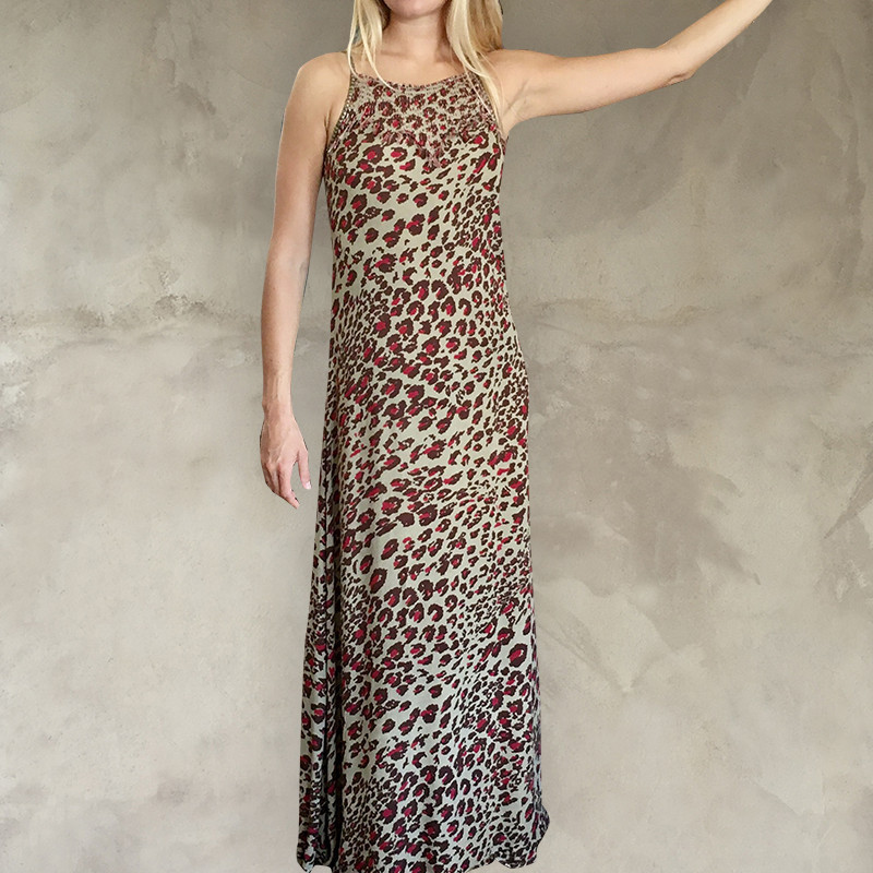 Animal Print Hand-Embroidered Maxi Dress | Fabiana Boente Animal Print Hand-Embroidered Maxi Dress | Fabiana Boente