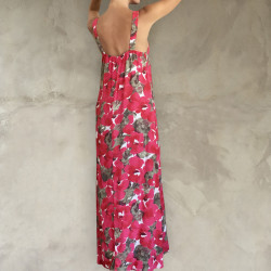 Side Slit Maxi Dress Women's - Floral Print Rayon & Brass Embroidery | Fabiana Boente