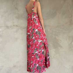 Side Slit Maxi Dress Women's - Floral Print Rayon & Brass Embroidery | Fabiana Boente