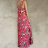 Side Slit Maxi Dress Women's - Floral Print Rayon & Brass Embroidery | Fabiana Boente