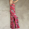 Side Slit Maxi Dress Women's - Floral Print Rayon & Brass Embroidery | Fabiana Boente