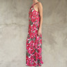 Side Slit Maxi Dress Women's - Floral Print Rayon & Brass Embroidery | Fabiana Boente