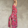 Side Slit Maxi Dress Women's - Floral Print Rayon & Brass Embroidery | Fabiana Boente
