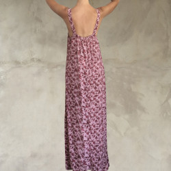 Side Slit Maxi Dress: Rayon Fujet, Floral Print & Hand Embroidery
