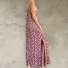 Side Slit Maxi Dress: Rayon Fujet, Floral Print & Hand Embroidery
