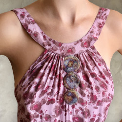 Side Slit Maxi Dress: Rayon Fujet, Floral Print & Hand Embroidery