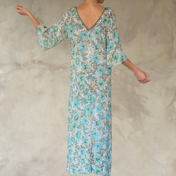 Hand-Embroidered Long kaftan: Tie Dye Elegance in Viscose Georgette - Fabiana Boente
