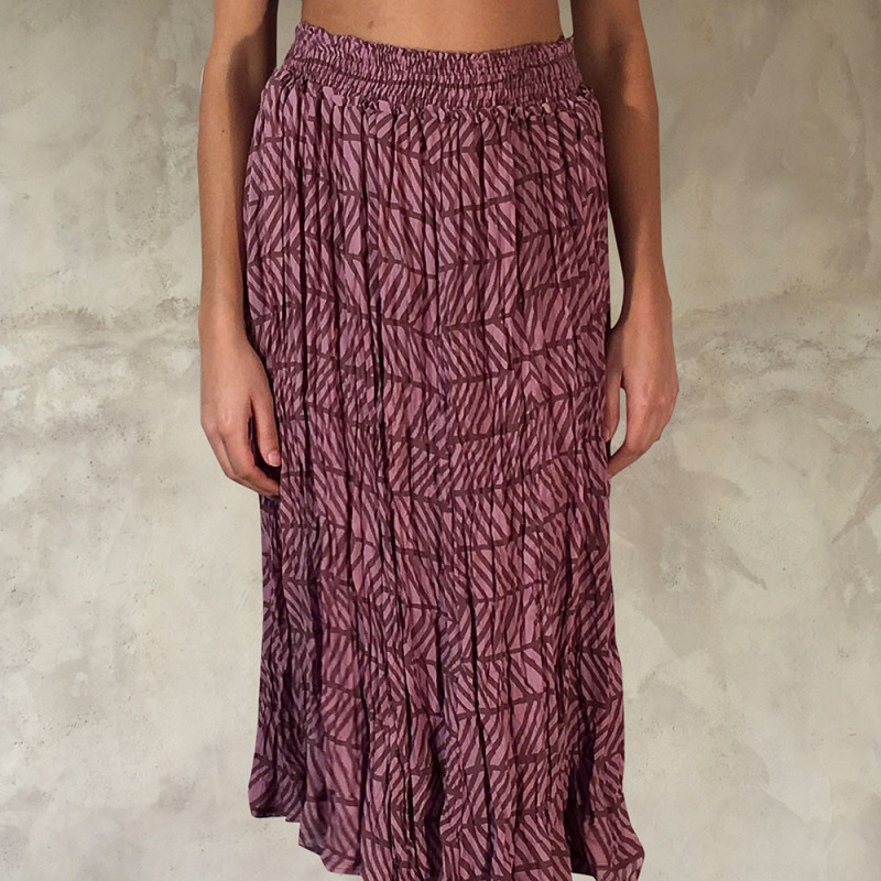 Ethnic Print Lilac Crinkled Midi Skirt - Fabiana Boente Ethnic Print Lilac Crinkled Midi Skirt - Fabiana Boente