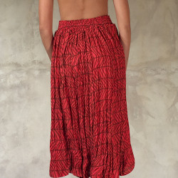 Red Ethnic Print Wrinkled Midi Skirt - Fabiana Boente