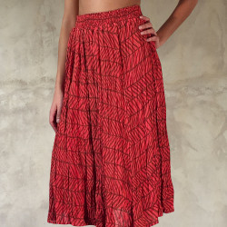 Red Ethnic Print Wrinkled Midi Skirt - Fabiana Boente