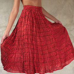 Red Ethnic Print Wrinkled Midi Skirt - Fabiana Boente