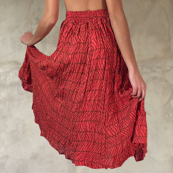 Red Ethnic Print Wrinkled Midi Skirt - Fabiana Boente