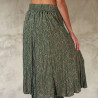 Ethnic Crinkled Midi Skirt - Turquoise Green Viscose Voile