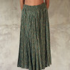 Ethnic Crinkled Midi Skirt - Turquoise Green Viscose Voile